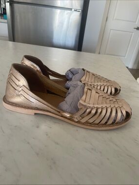 Boohoo Metallic Rose Gold Woven Leather Flats